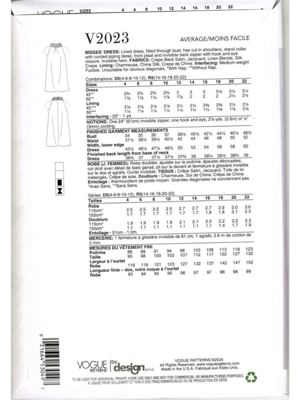 Vogue V2023 Misses 14 to 22 Tom and Linda Platt Dress Uncut Sewing Pattern - Picture 2 of 2
